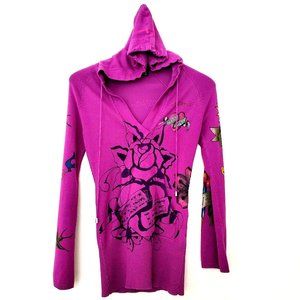 Ed Hardy by Christian Audigier Women's Size M Eternal Love Pink Hoodie Sweater
